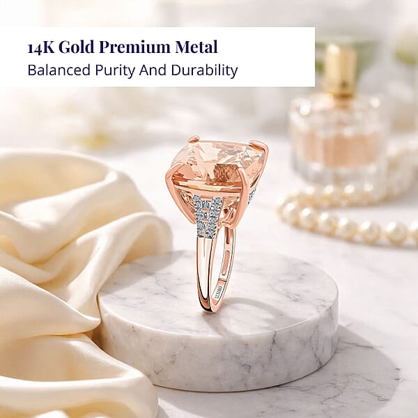 Shop Lc Luxoro 14K Rose Gold AAAA Marropino Morganite And G-H I2 Diamond Ring 4.65 Grams 13.25 Ctw