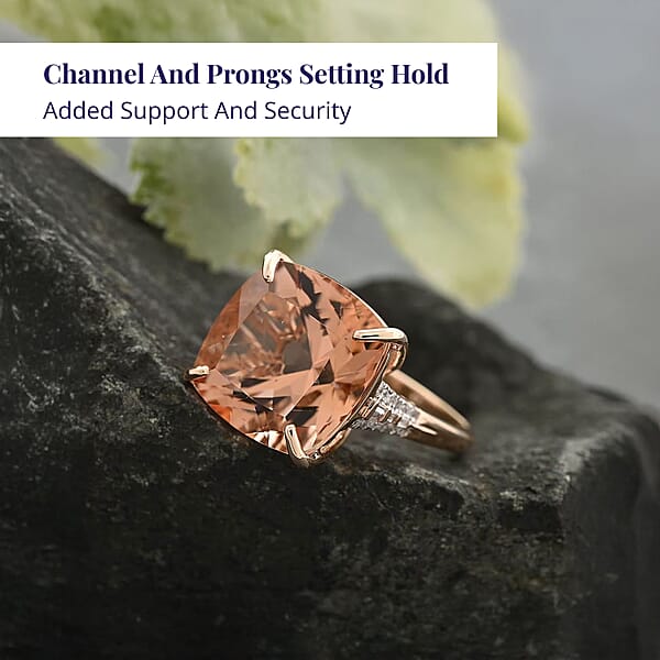 Shop Lc Luxoro 14K Rose Gold AAAA Marropino Morganite And G-H I2 Diamond Ring 4.65 Grams 13.25 Ctw