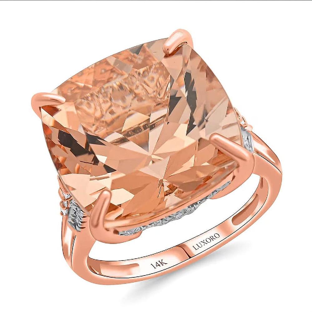 shop lc Luxoro 14K Rose Gold AAAA Marropino Morganite and G-H I2 Diamond Ring 4.65 Grams 13.25 ctw