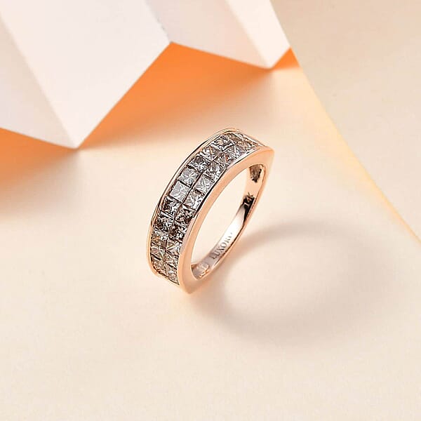 Shop Lc Luxoro 14K Rose Gold I1-I2 Natural Champagne Diamond Double Row Half Eternity Band Ring 2.00 Ctw