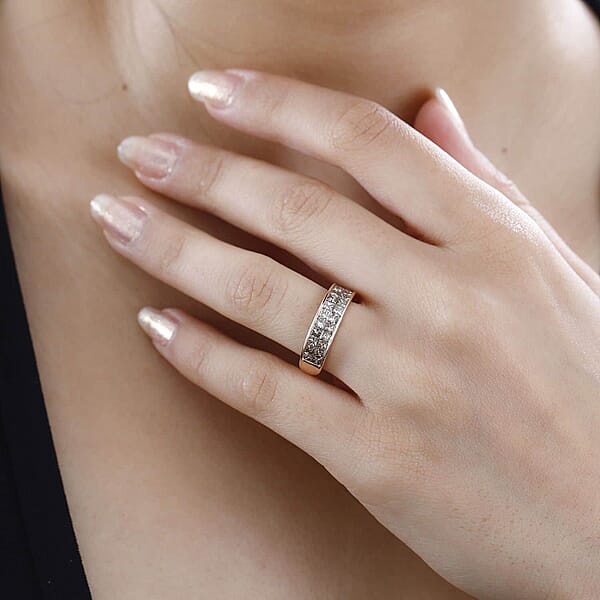 Shop Lc Luxoro 14K Rose Gold I1-I2 Natural Champagne Diamond Double Row Half Eternity Band Ring 2.00 Ctw