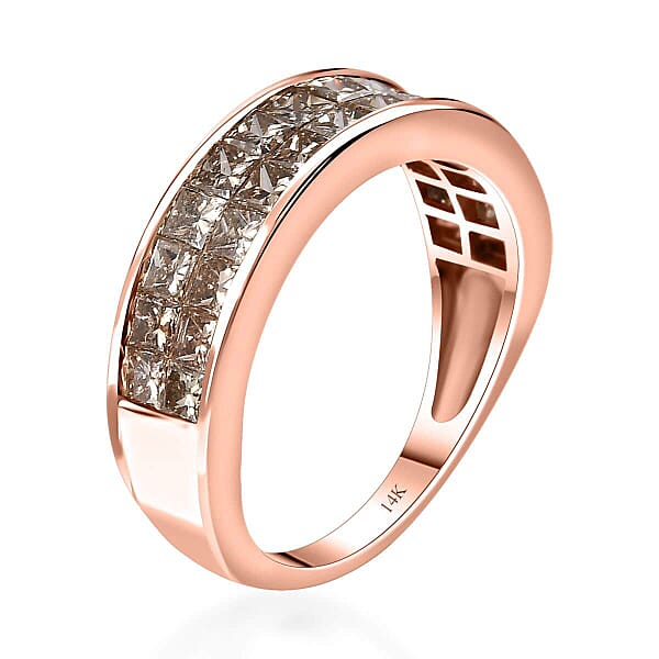 Shop Lc Luxoro 14K Rose Gold I1-I2 Natural Champagne Diamond Double Row Half Eternity Band Ring 2.00 Ctw
