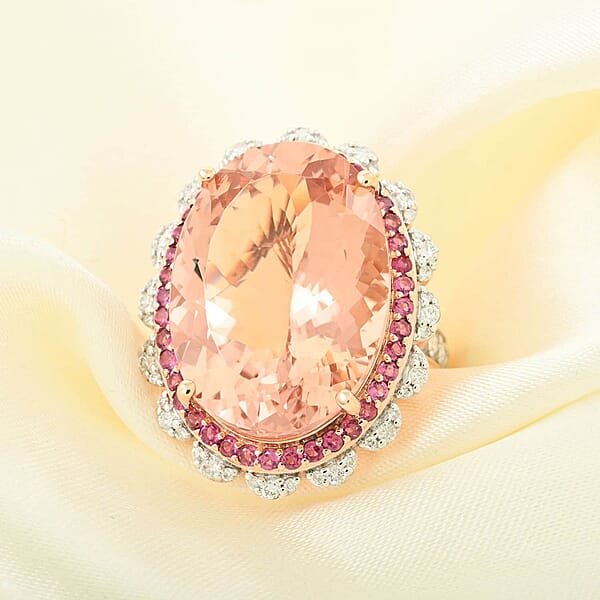 Shop Lc Luxoro 14K Rose Gold Marropino Morganite Pink Tourmaline And Diamond G-H I1-I2 Ring 21.50 Ctw