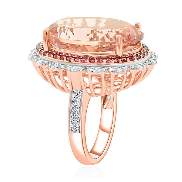 Shop Lc Luxoro 14K Rose Gold Marropino Morganite Pink Tourmaline And Diamond G-H I1-I2 Ring 21.50 Ctw