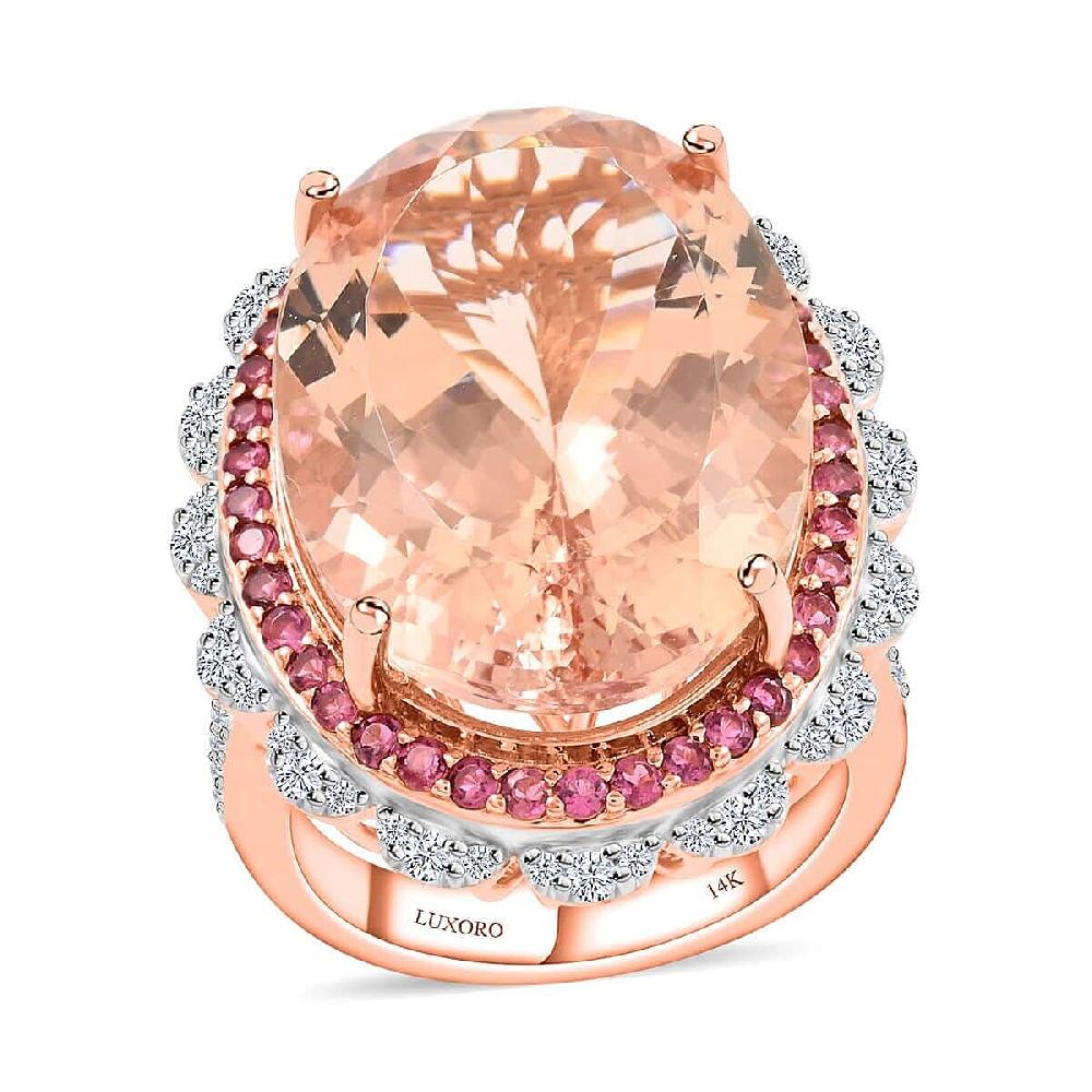 shop lc Luxoro 14K Rose Gold Marropino Morganite Pink Tourmaline and Diamond G-H I1-I2 Ring 21.50 ctw