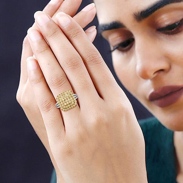 Shop Lc Luxoro 14K White And Yellow Gold Natural Yellow And White Diamond I3 Ring 5.30 Grams 2.00 Ctw