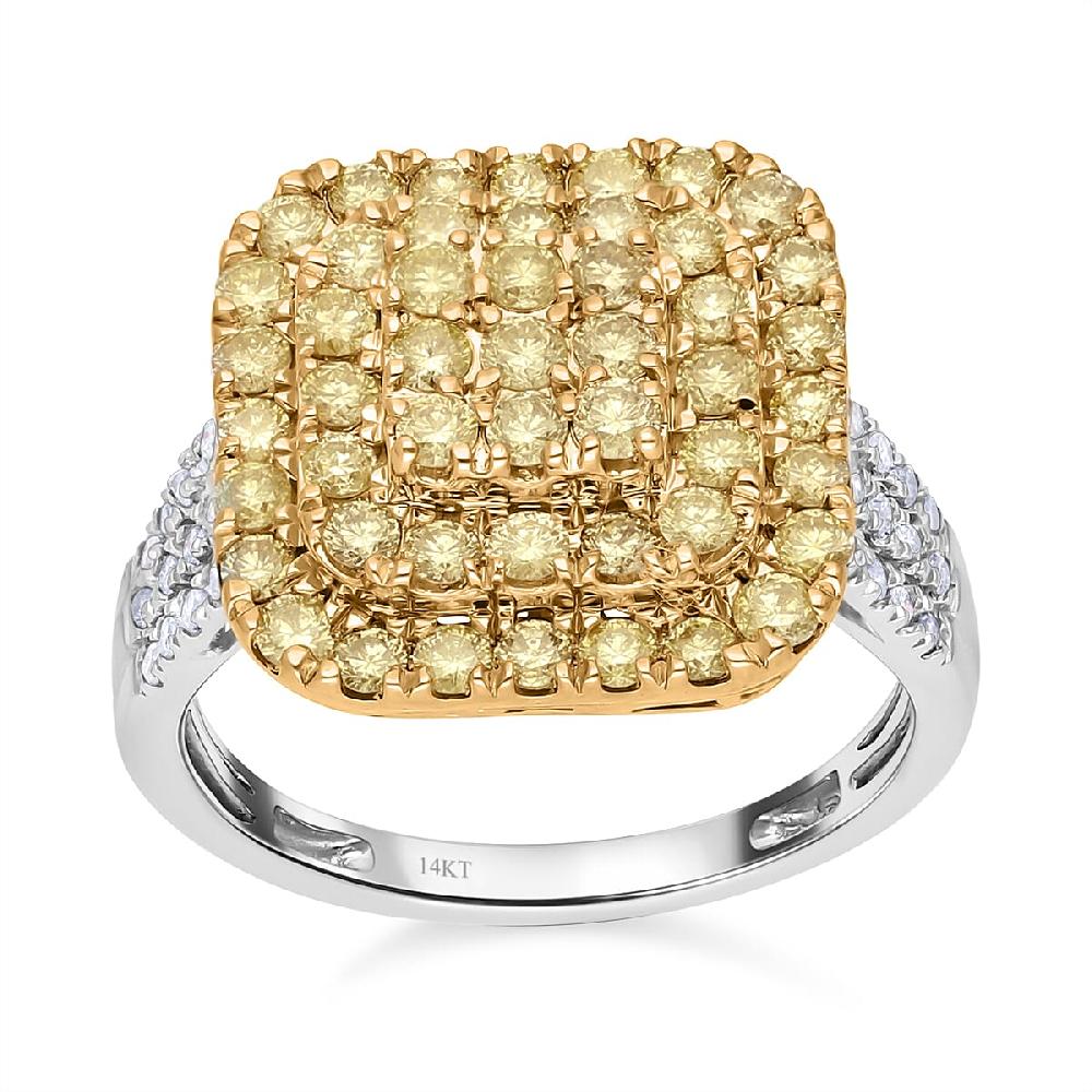 shop lc Luxoro 14K White and Yellow Gold Natural Yellow and White Diamond I3 Ring 5.30 Grams 2.00 ctw