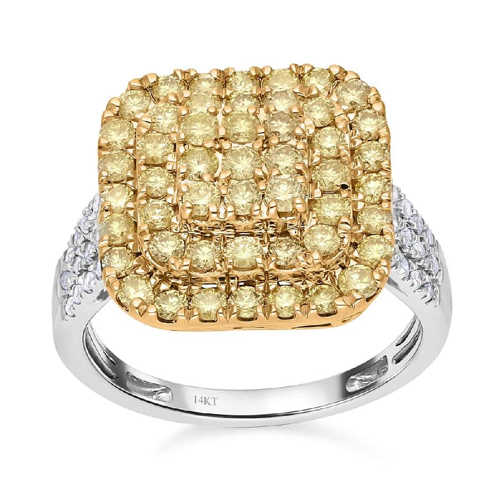 shop lc Luxoro 14K White and Yellow Gold Natural Yellow and White Diamond I3 Ring 5.30 Grams 2.00 ctw