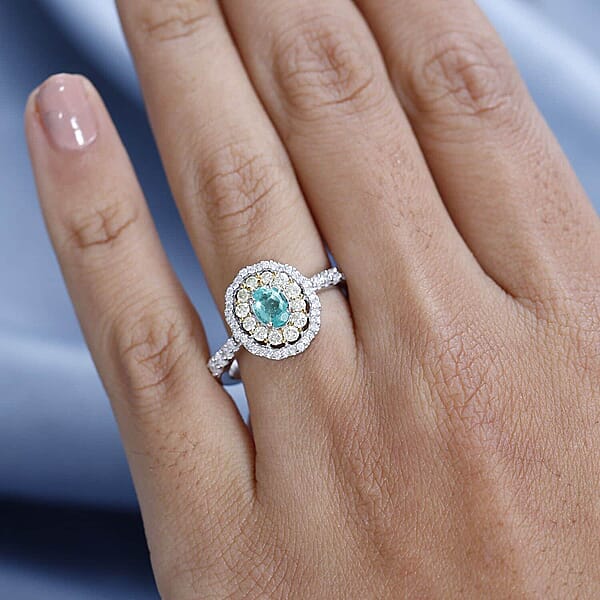 Shop Lc Luxoro 14K White Gold AAA Boyaca Colombian Emerald I2 Natural Yellow And White Diamond Double Halo Ring 1.15 Ctw