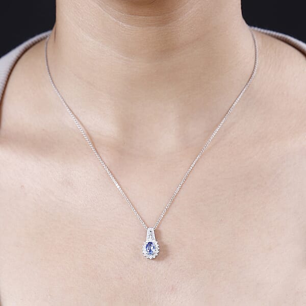 Shop Lc Luxoro 14K White Gold AAA Ceylon Blue Sapphire And G-H I2 Diamond Sunburst Pendant Without Chain 1.25 Ctw