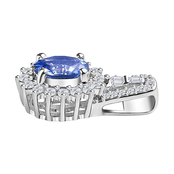 Shop Lc Luxoro 14K White Gold AAA Ceylon Blue Sapphire And G-H I2 Diamond Sunburst Pendant Without Chain 1.25 Ctw