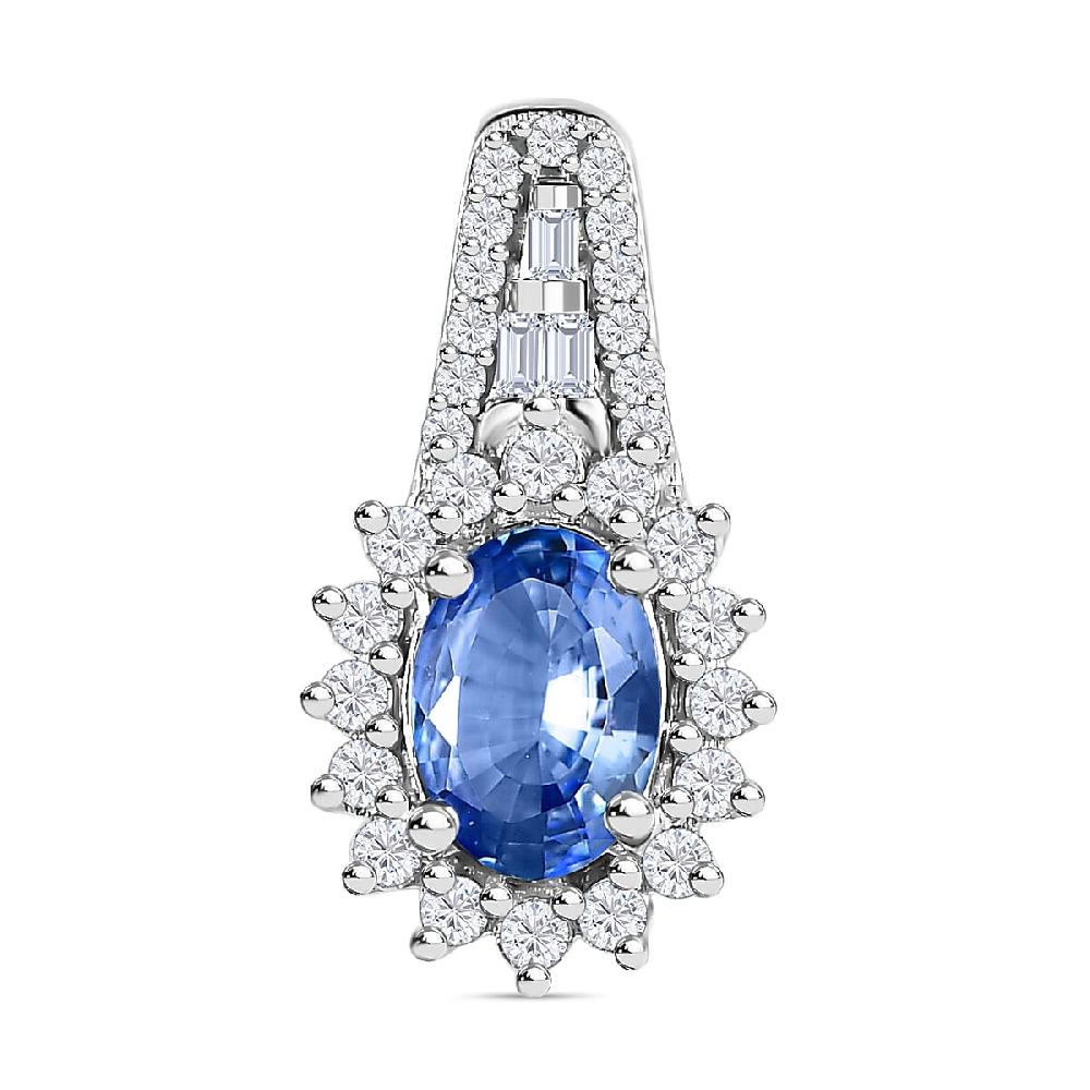 shop lc Luxoro 14K White Gold AAA Ceylon Blue Sapphire and G-H I2 Diamond Sunburst Pendant without Chain 1.25 ctw