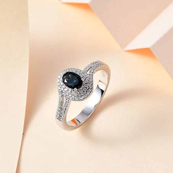 Shop Lc Luxoro 14K White Gold AAA Monte Belo Indicolite And G-H I2 Diamond Ring 4.35 Grams 1.00 Ctw