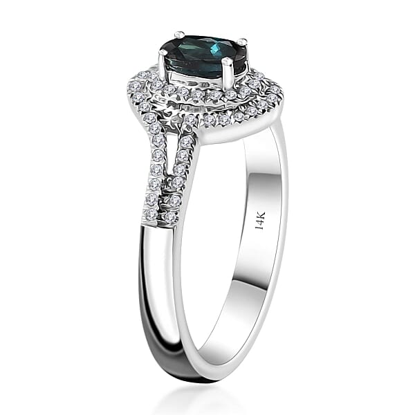 Shop Lc Luxoro 14K White Gold AAA Monte Belo Indicolite And G-H I2 Diamond Ring 4.35 Grams 1.00 Ctw