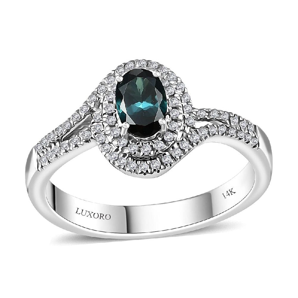 shop lc Luxoro 14K White Gold AAA Monte Belo Indicolite and G-H I2 Diamond Ring 4.35 Grams 1.00 ctw