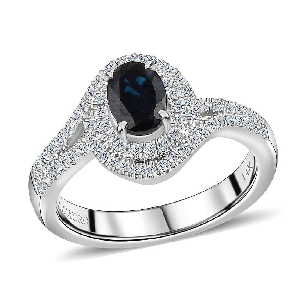shop lc Luxoro 14K White Gold AAA Monte Belo Indicolite and G-H I2 Diamond Ring 4.35 Grams 1.00 ctw