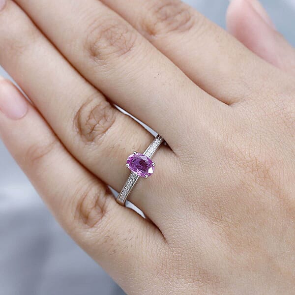Shop Lc Luxoro 14K White Gold AAA Natural Ceylon Pink Sapphire Diamond (G-H I2) Ring 1.10 Ctw