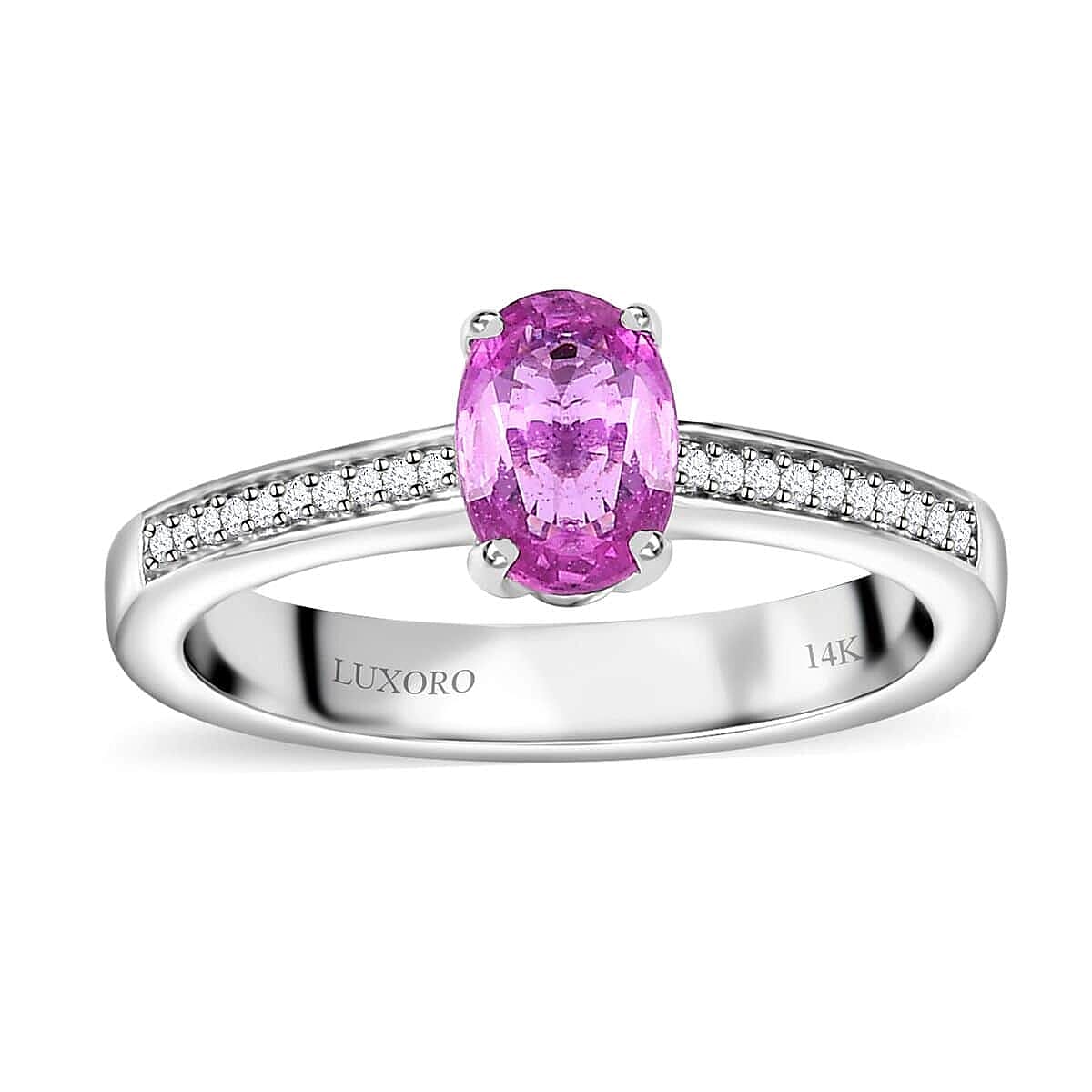 shop lc Luxoro 14K White Gold AAA Natural Ceylon Pink Sapphire Diamond (G-H I2) Ring 1.10 ctw