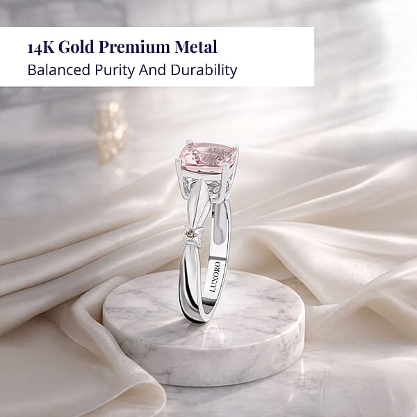 Shop Lc Luxoro 14K White Gold AAA Pink Morganite And I2 Brown Diamond Ring 1.80 Ctw