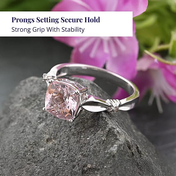 Shop Lc Luxoro 14K White Gold AAA Pink Morganite And I2 Brown Diamond Ring 1.80 Ctw