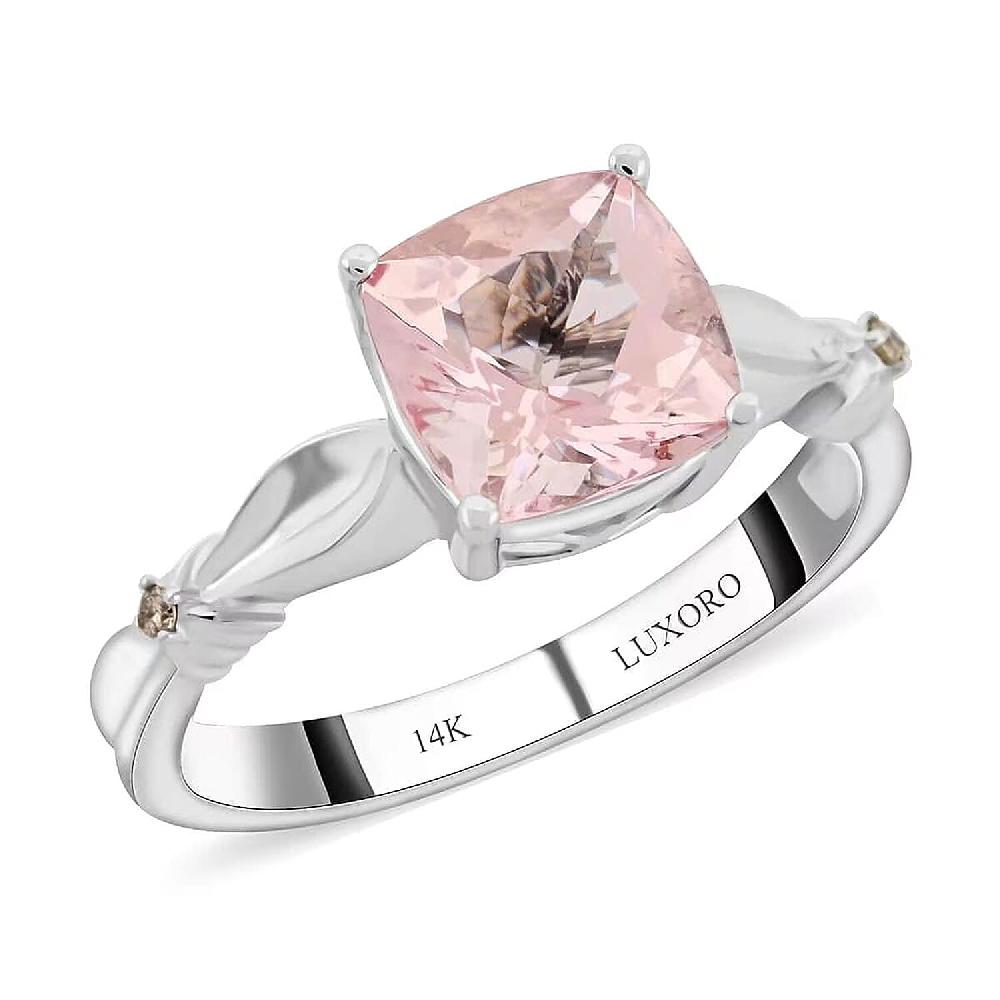 shop lc Luxoro 14K White Gold AAA Pink Morganite and I2 Brown Diamond Ring 1.80 ctw