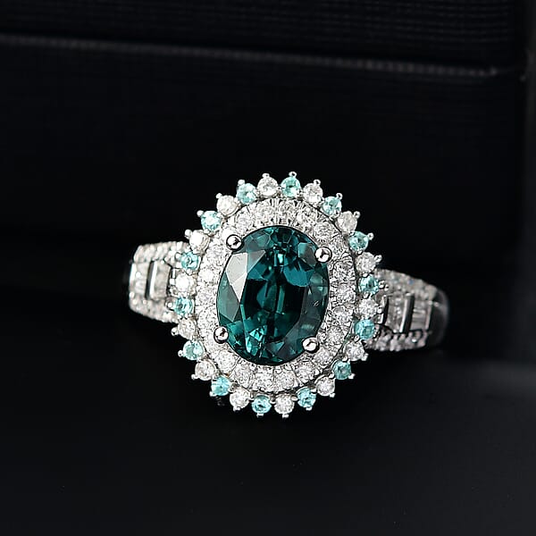 Shop Lc Luxoro 14K White Gold AAA Pirineu Lagoon Tourmaline Paraiba Tourmaline Diamond (G-H I2) (0.77 Cts) Ring (5.90 G) 3.30 Ctw