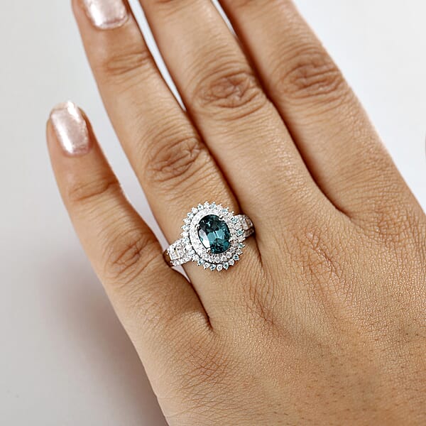 Shop Lc Luxoro 14K White Gold AAA Pirineu Lagoon Tourmaline Paraiba Tourmaline Diamond (G-H I2) (0.77 Cts) Ring (5.90 G) 3.30 Ctw