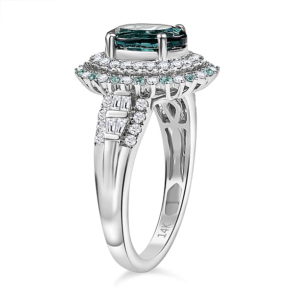 Shop Lc Luxoro 14K White Gold AAA Pirineu Lagoon Tourmaline Paraiba Tourmaline Diamond (G-H I2) (0.77 Cts) Ring (5.90 G) 3.30 Ctw