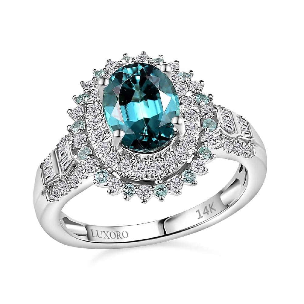 shop lc Luxoro 14K White Gold AAA Pirineu Lagoon Tourmaline Paraiba Tourmaline Diamond (G-H I2) (0.77 cts) Ring (5.90 g) 3.30 ctw
