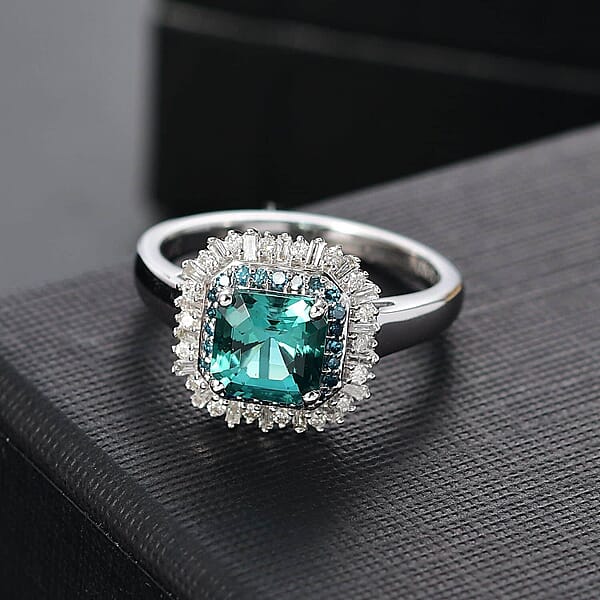 Shop Lc Luxoro 14K White Gold AAA Pirineu Lagoon Tourmaline Blue Diamond (IR) Diamond (I1-I2) (0.35 Cts) Ocean Mirage Ring 1.90 Ctw