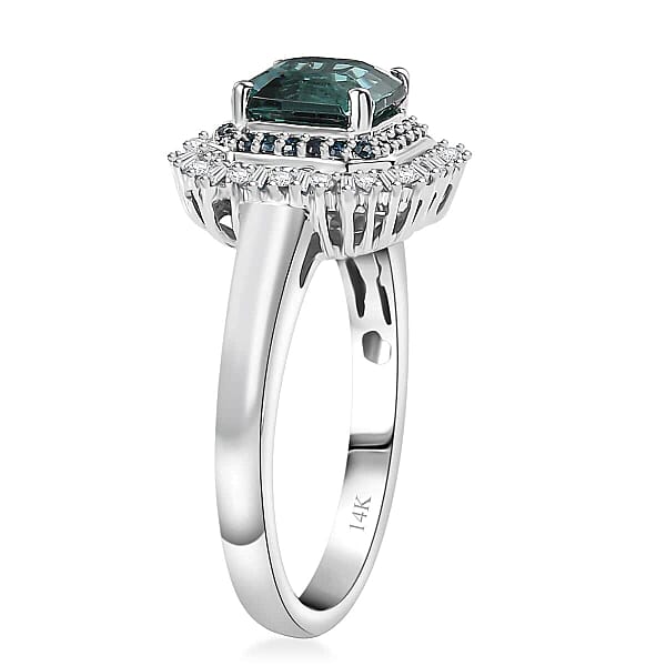 Shop Lc Luxoro 14K White Gold AAA Pirineu Lagoon Tourmaline Blue Diamond (IR) Diamond (I1-I2) (0.35 Cts) Ocean Mirage Ring 1.90 Ctw