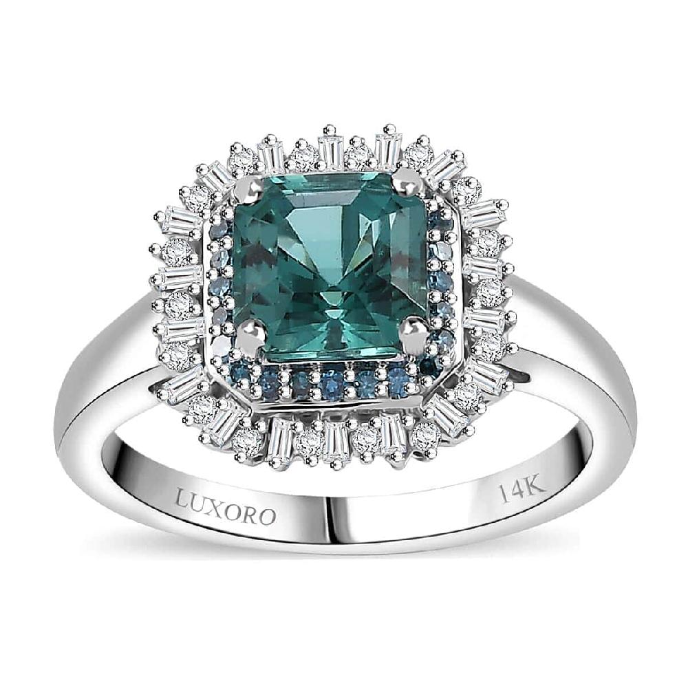 shop lc Luxoro 14K White Gold AAA Pirineu Lagoon Tourmaline Blue Diamond (IR) Diamond (I1-I2) (0.35 cts) Ocean Mirage Ring 1.90 ctw
