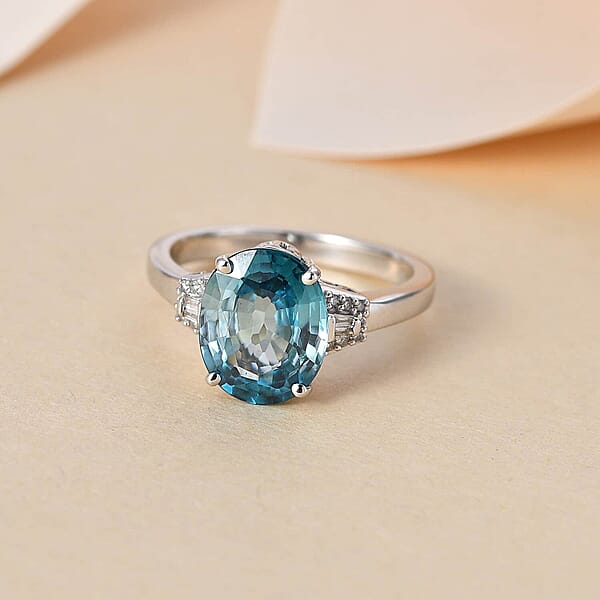 Shop Lc Luxoro 14K White Gold AAA Ratanakiri Blue Zircon And Diamond G-H I3 Ring 5.25 Ctw