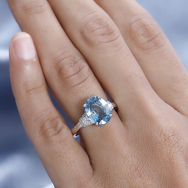Shop Lc Luxoro 14K White Gold AAA Ratanakiri Blue Zircon And Diamond G-H I3 Ring 5.25 Ctw