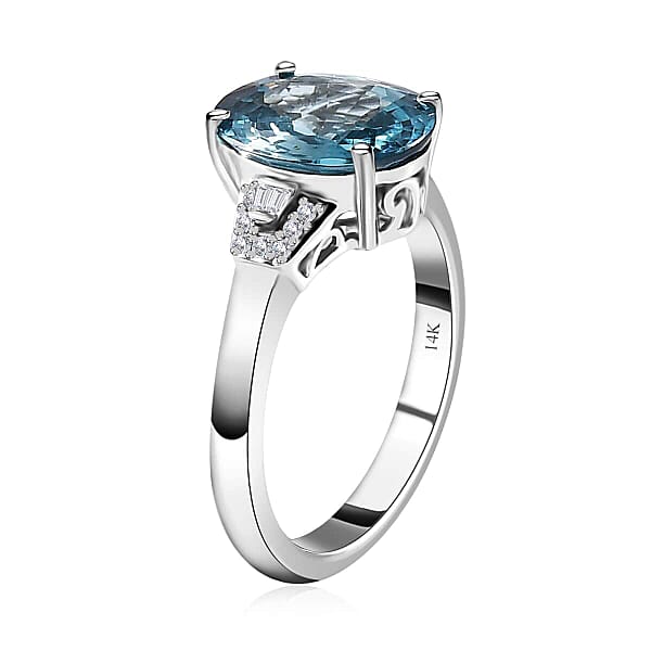 Shop Lc Luxoro 14K White Gold AAA Ratanakiri Blue Zircon And Diamond G-H I3 Ring 5.25 Ctw