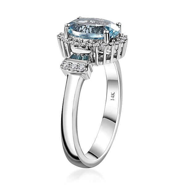 Shop Lc Luxoro 14K White Gold AAA Santa Maria Aquamarine And I2-I3 Venice Blue And White Diamond Ring 4.40 Grams 1.85 Ctw