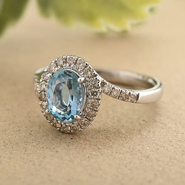 Shop Lc Luxoro 14K White Gold AAA Santa Maria Aquamarine And G-H I2 Diamond Ring 4.10 Grams 1.50 Ctw