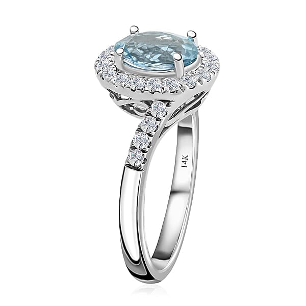Shop Lc Luxoro 14K White Gold AAA Santa Maria Aquamarine And G-H I2 Diamond Ring 4.10 Grams 1.50 Ctw