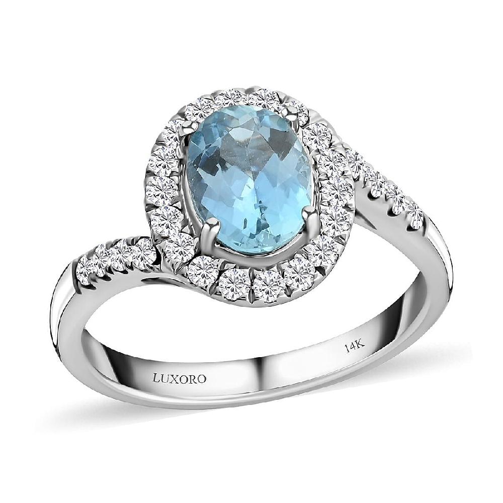 shop lc Luxoro 14K White Gold AAA Santa Maria Aquamarine and G-H I2 Diamond Ring 4.10 Grams 1.50 ctw