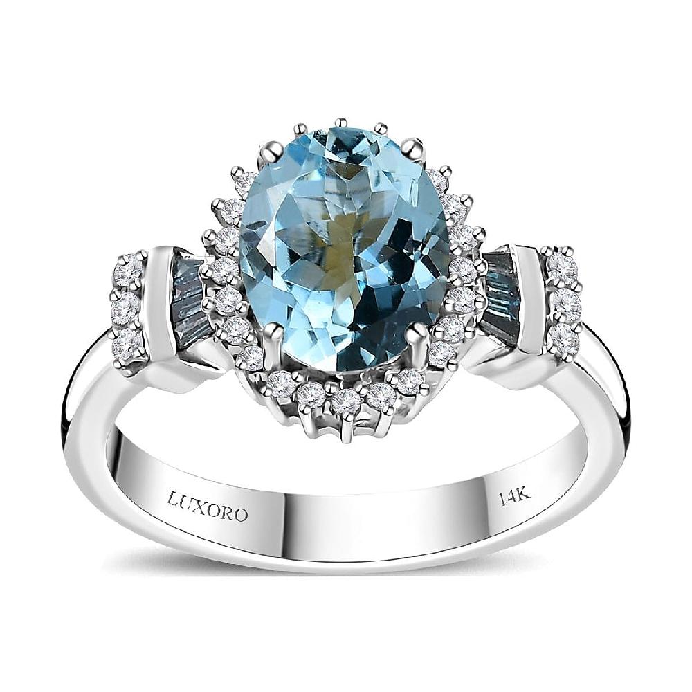 shop lc Luxoro 14K White Gold AAA Santa Maria Aquamarine and I2-I3 Venice Blue and White Diamond Ring 4.40 Grams 1.85 ctw