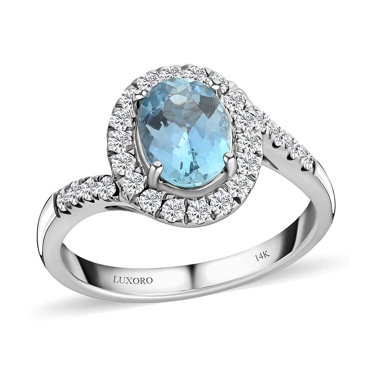 shop lc Luxoro 14K White Gold AAA Santa Maria Aquamarine Diamond (G-H I2) (0.40 cts) Ring (4.10 g) 1.50 ctw