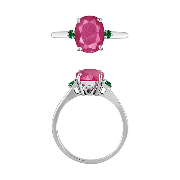 Shop Lc Luxoro 14K White Gold Premium Mozambique Ruby And Boyaca Colombian Emerald Ring 4 Grams 2.70 Ctw (Del. In 10-12 Days)