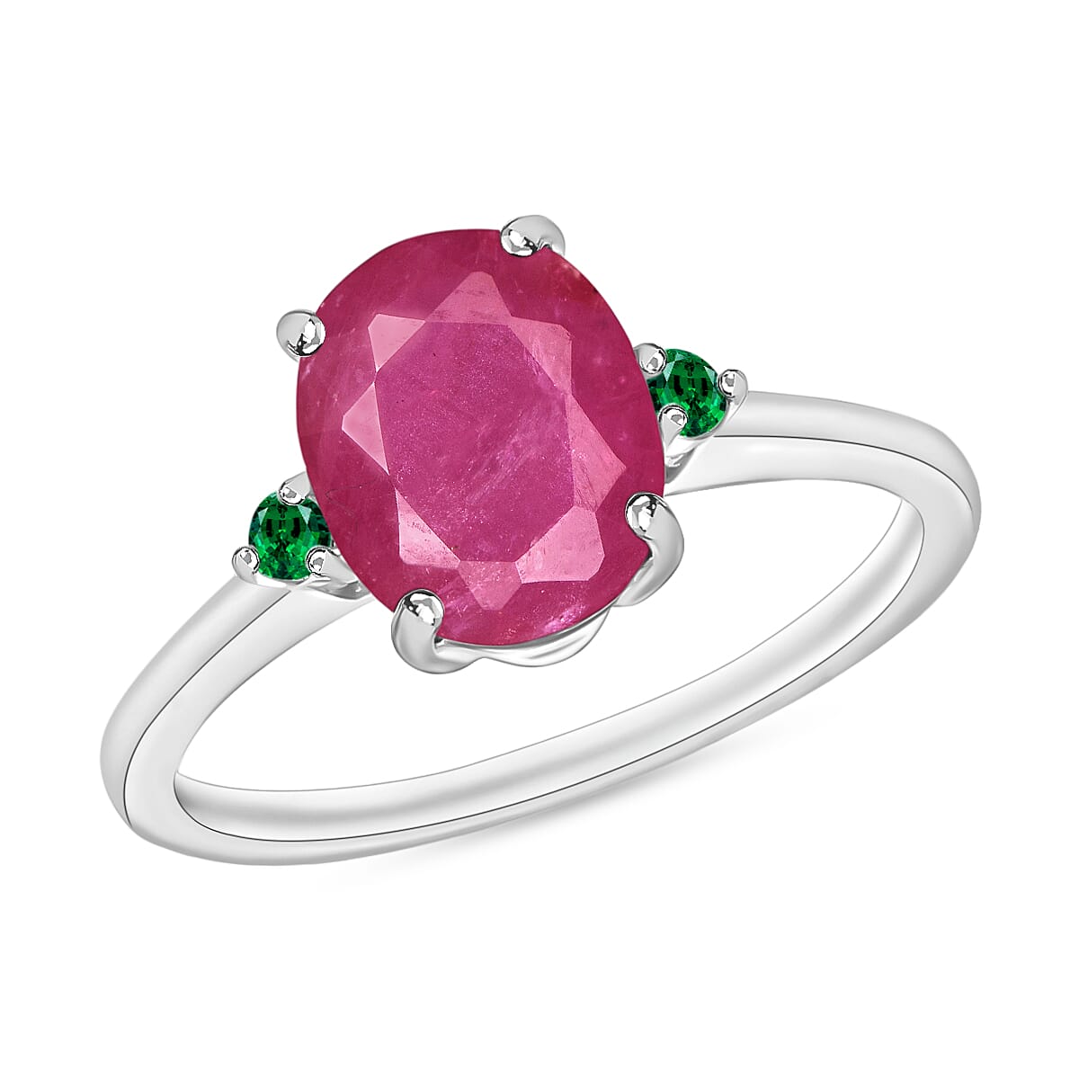 shop lc Luxoro 14K White Gold Premium Mozambique Ruby and Boyaca Colombian Emerald Ring 4 Grams 2.70 ctw (Del. in 10-12 Days)
