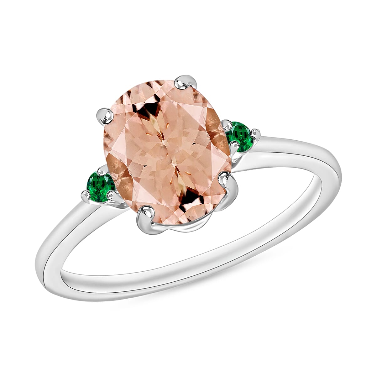 shop lc Luxoro 14K White Gold Premium Pink Morganite and Boyaca Colombian Emerald Ring 4 Grams 2.50 ctw (Del. in 10-12 Days)
