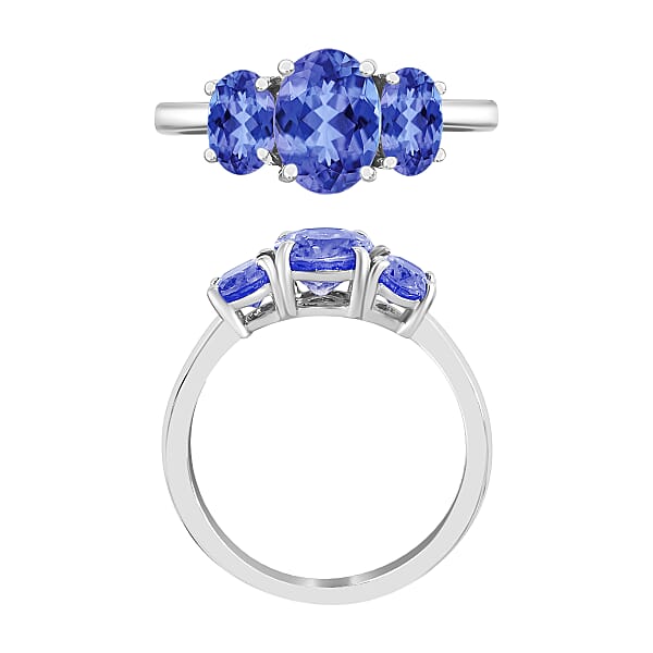Shop Lc Luxoro 14K White Gold Premium Tanzanite 3 Stone Ring 4 Grams 2.30 Ctw (Del. In 10-12 Days)