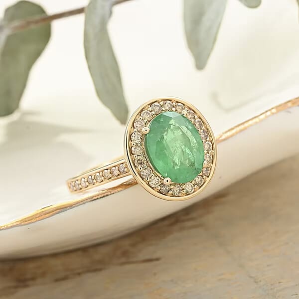 Shop Lc Luxoro 14K Yellow Gold AAA Kagem Zambian Emerald And G-H I2 Diamond Ring 4.10 Grams 2.25 Ctw