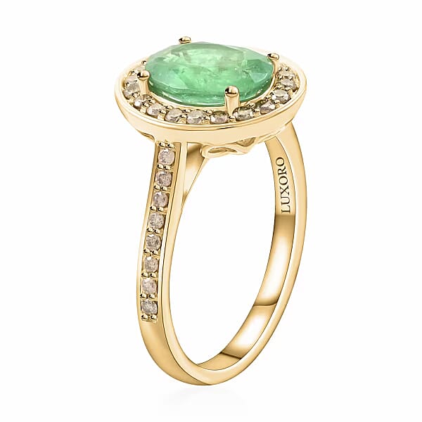 Shop Lc Luxoro 14K Yellow Gold AAA Kagem Zambian Emerald And G-H I2 Diamond Ring 4.10 Grams 2.25 Ctw