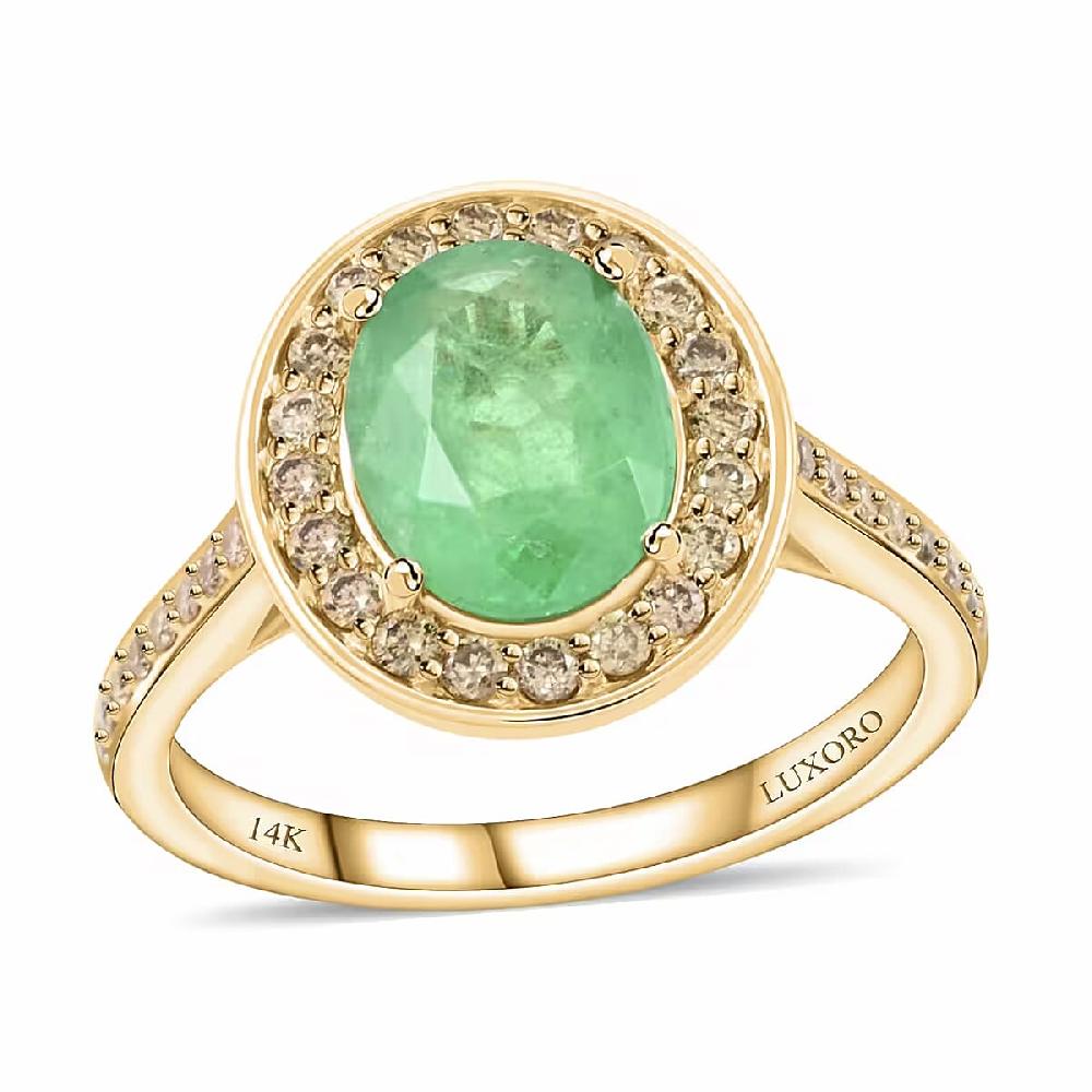 shop lc Luxoro 14K Yellow Gold AAA Kagem Zambian Emerald and G-H I2 Diamond Ring 4.10 Grams 2.25 ctw