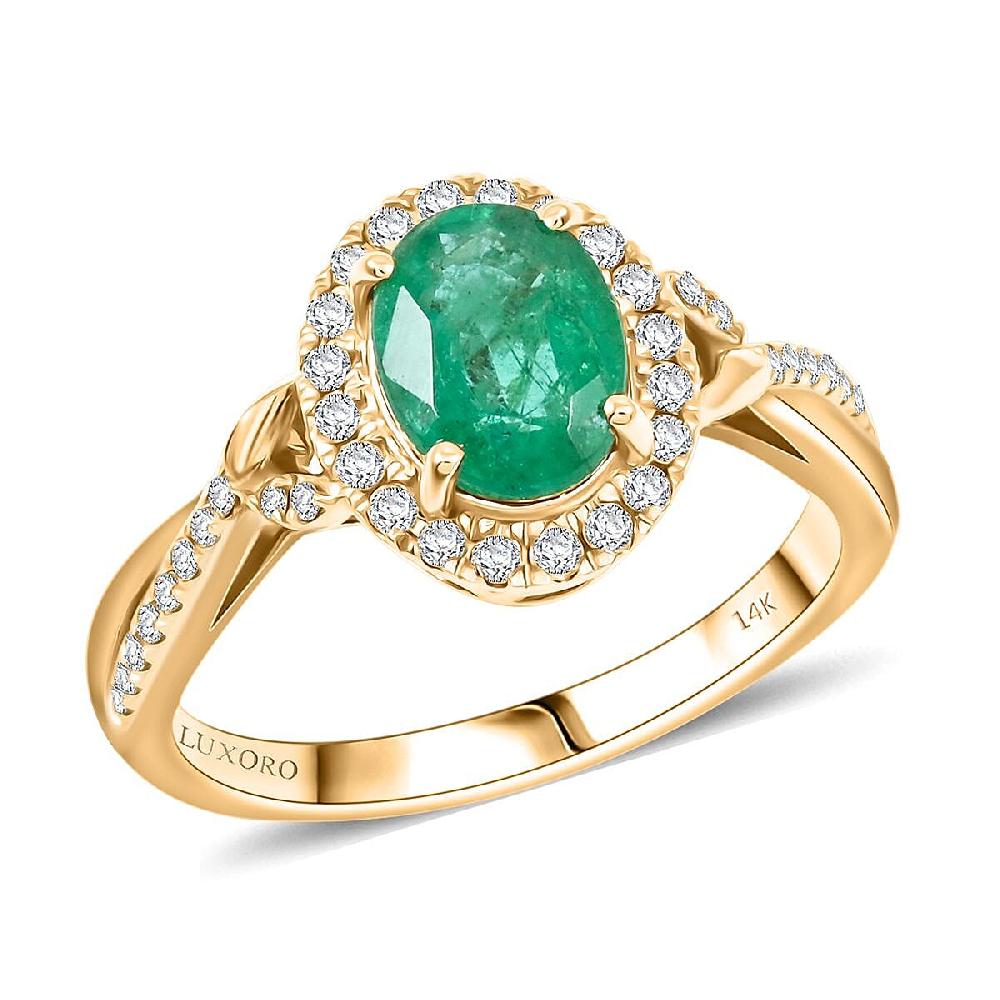 shop lc Luxoro 14K Yellow Gold AAA Kagem Zambian Emerald Diamond (G-H I2) Ring 1.50 ctw