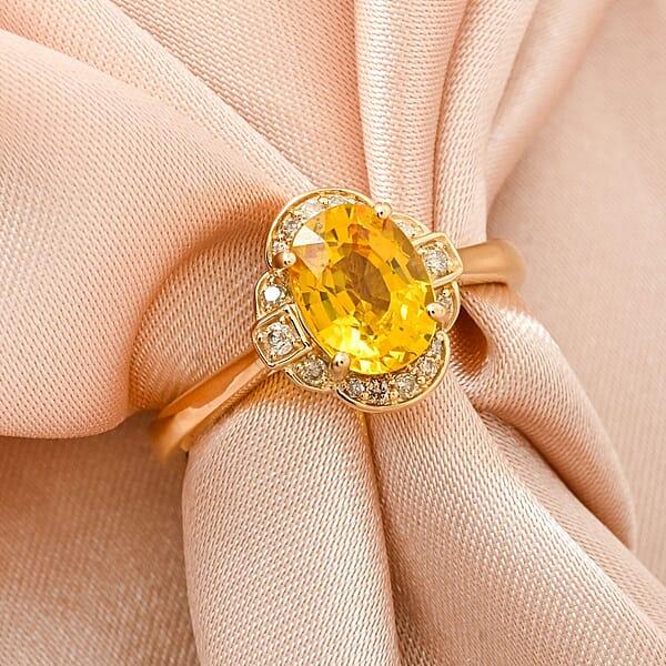 Shop Lc Luxoro 14K Yellow Gold AAA Madagascar Yellow Sapphire Diamond (I2) Ring 1.80 Ctw